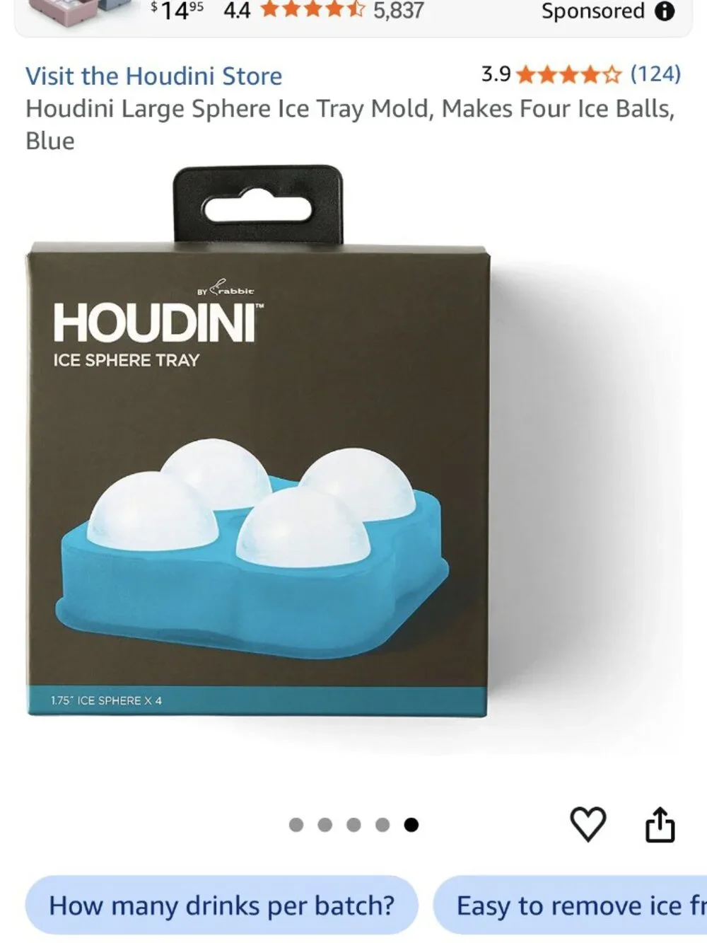 Houdini by Rabbit Ice Sphere Tray-blue NEW